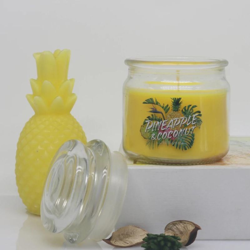 8 Oz Yankee Style Glass Fruit Fragrance Candle with Glass Lid