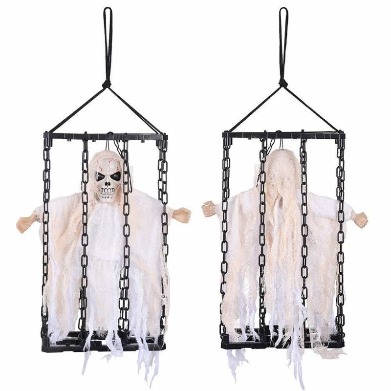 Animated Hanging Shaking Ghost Chained Halloween Decor Sound Sensor Flashing Eyes Pack of 3