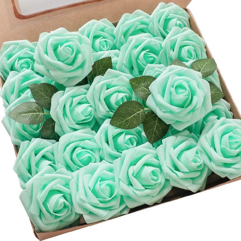 25PCS Artificial Roses Flowers Realistic Roses Flower Heads Real Looking Foam Rose with PE Stem for DIY Wedding Bouquets Bridal Shower Party Valentine Day Home