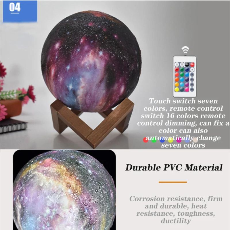 3D Printing LED Moon Lamp Lighting, USB Rechargeable Decorative Lights