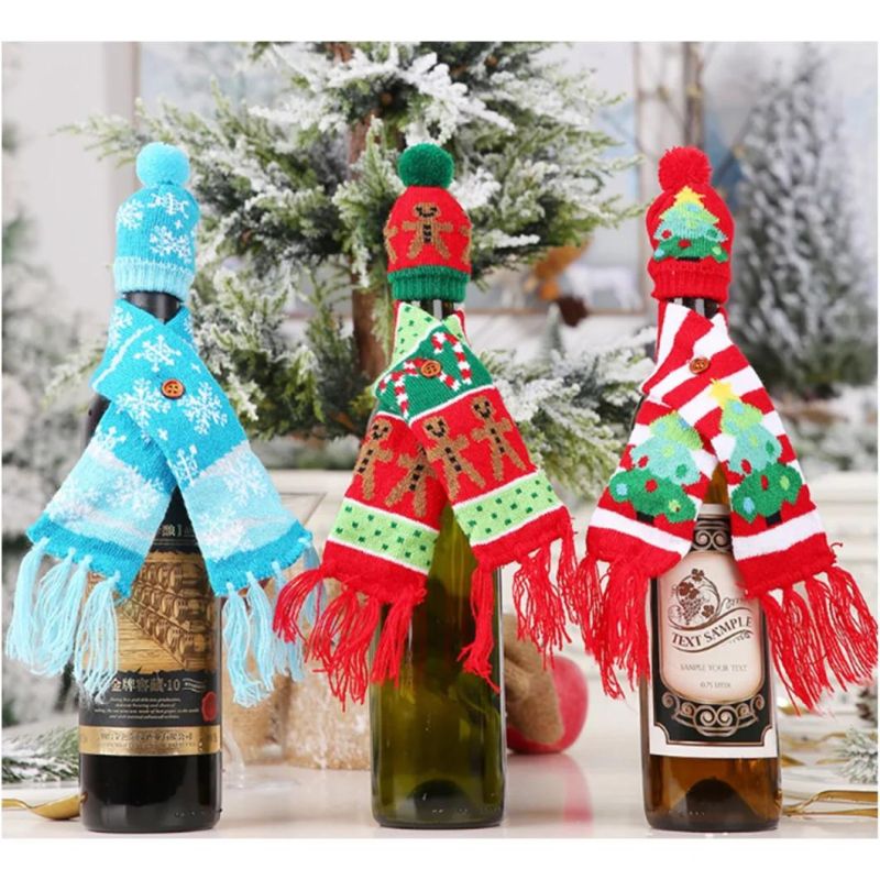 Cute Christmas Sweater Wine Bottle Cover, Handmade Wine Bottle Sweater for Christmas Decorations Cute Christmas Sweater Party Decorations