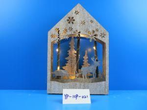 1505 Triangle Wooden House with Christmas Tree and Elk Decorations