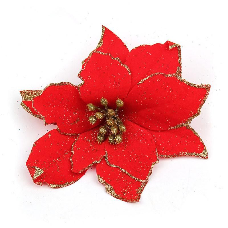 Red Glitter Flower Christmas Tree Ornaments Christmas Home Xmas Decorations