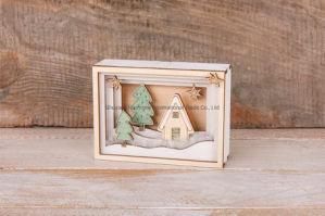 Shadow Box Wooden Crafts Kit with Mini 3D Winter House and Tree