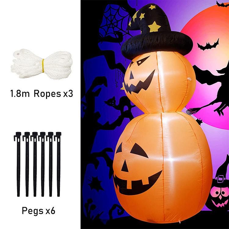 Happy Halloween Indoor and Outdoor Inflatable Double Layer Pumpkin with Black Hat