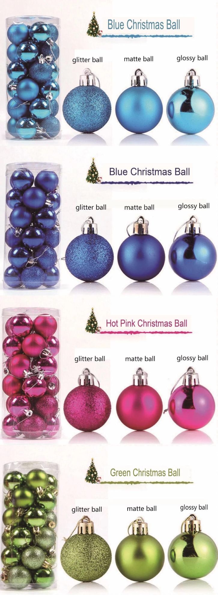 Hot Sale Multiple Christmas Balls with Glitters for Christmas Tree Decoration Ornaments