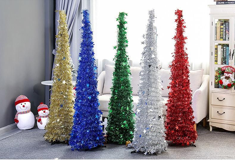 Collapsable Christmas Tree, 4FT Pop up Tinsel Collapsible Xmas Tree with Stand for Indoor and Outdoor Home Holiday Decoration