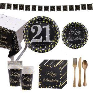 Amazon Black Gold 21st Happy Birthday Paper Cup Plate Disposable Tableware
