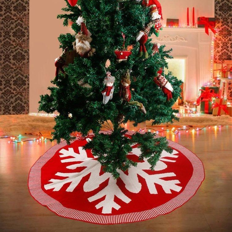 2022 New Christmas Tree Skirt Knitted Snowflake Pattern Christmas Ornament 120cm Red and Grey Christmas Tree Skirt