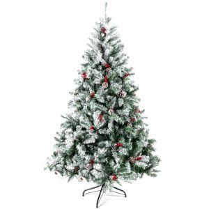 Artificial Christmas Tree Paint White Decorated with Pine Cones and Red Berries Unlit