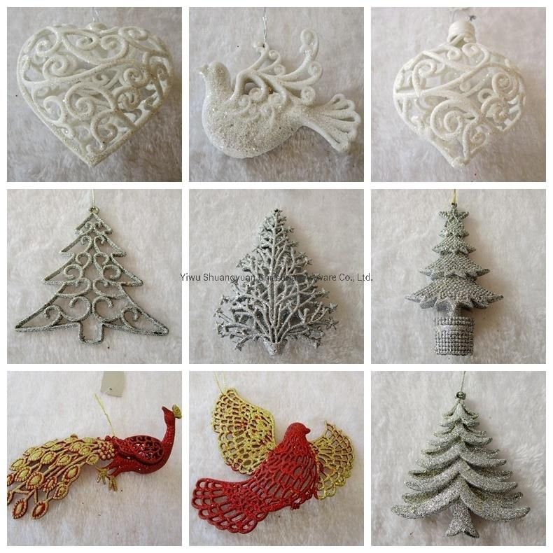 Hanging Christmas Plastic Glitter Ornaments for Xmas Tree Decoration
