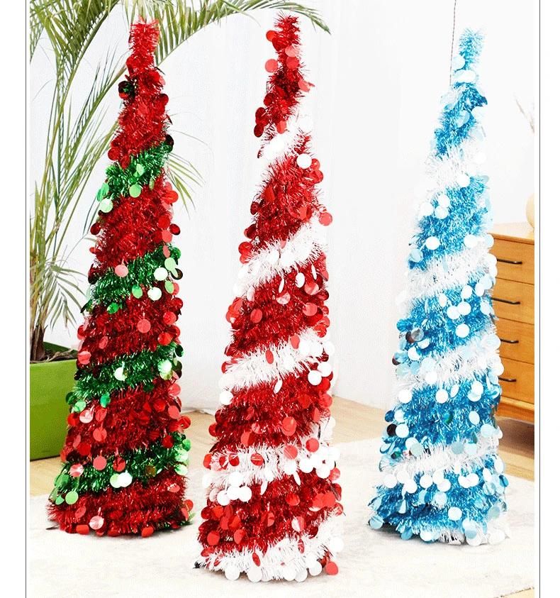 2 Colors Glittering Christmas Trees Foldable Bling Sequin Xmas Tree W/Stand Decorative Artificial Collapsible Pop up Christmas Tinsel Tree Home Event Decoration