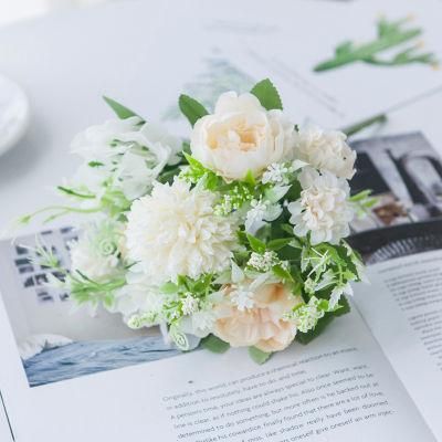 Artificial Flowers Silk Fake Peony Flowers Leaf Hydrangea Wedding Floral Decor Bouquet