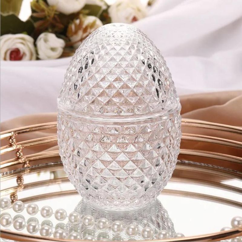 Egg Shaped Pink Embossed Glass Candy Cookies Storage Jars Unique Candle Holder