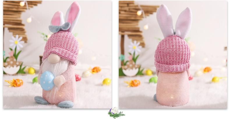 Easter Handmade Decorations with Glowing Lights Faceless Old Man Doll Rabbit Ears Easter Gnome Dolls