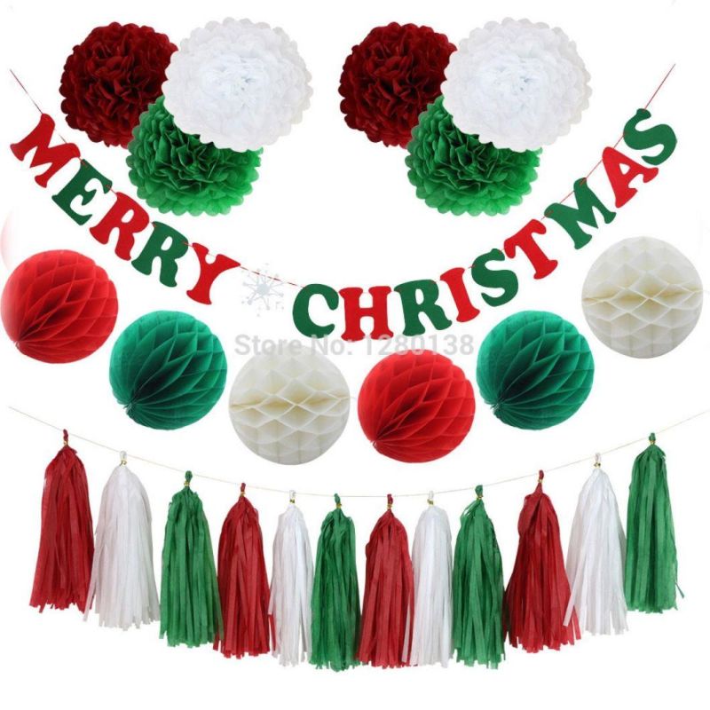 Wholesale Christmas 3D Decoration Pendant Honeycomb Pull Flower Ball Hang Flag Christmas Hat Christmas Book Bell Snowman Holiday Decoration High Quality Amazon