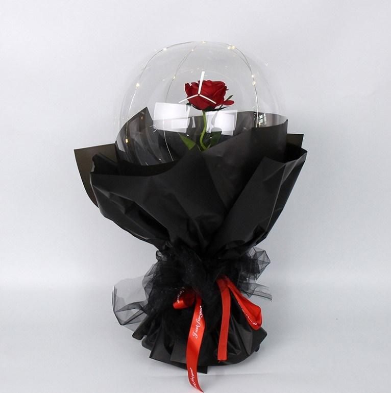 New Hot Sale LED Luminous Balloon Transparent Bobo Balloon Rose Bouquet for Valentines Day Gift