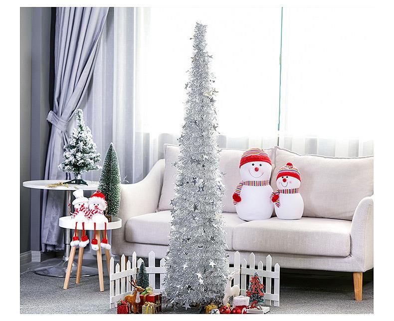 Collapsable Christmas Tree, 5 FT Pop up Tinsel Collapsible Xmas Tree with Stand for Indoor and Outdoor Home Holiday Decoration