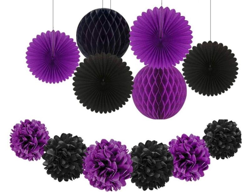 Halloween Paper Fans Flowers POM POM Lantern Honeycomb Ball for Halloween Birthday