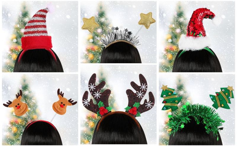 Holiday Headbands, Cute Christmas Head Hat Toppers, Great Fun and Festive for Annual Holiday and Seasons Themes, Christmas Party