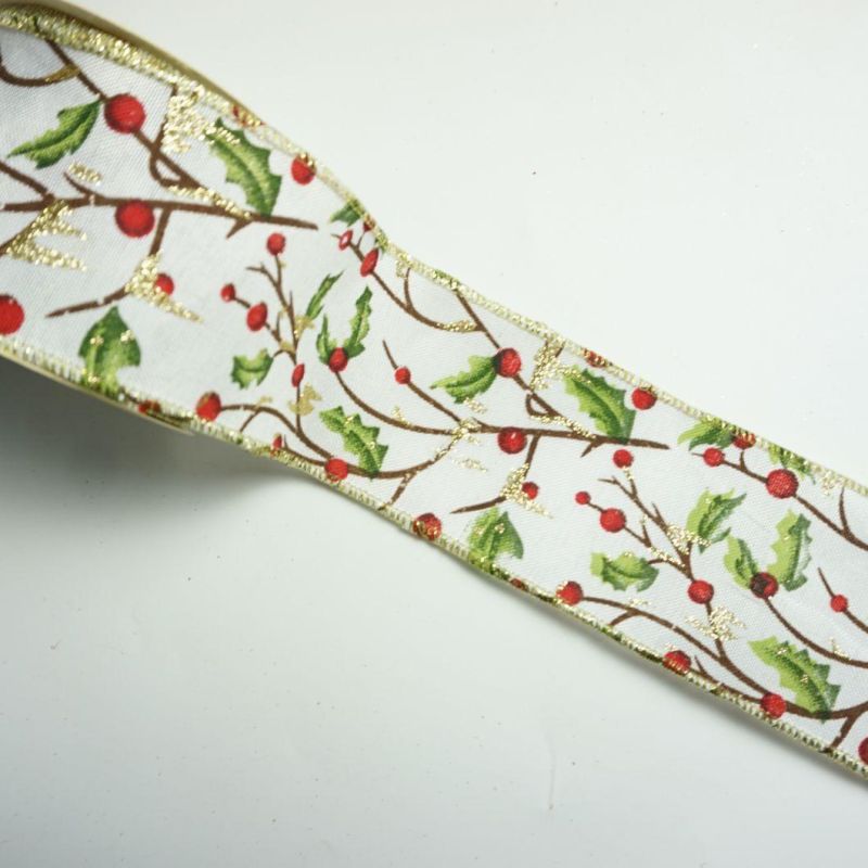 Custom Glitter Multi-Style Gift Wire Edged Christmas Ribbon Berry Pick