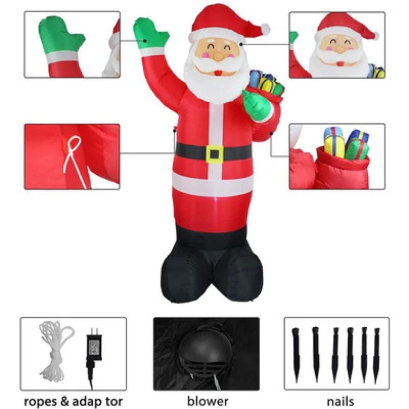 Christmas Inflatable Outdoor Sitting Santa Claus Happy Face, Blow up Yard Decoration Clearance with LED Lights