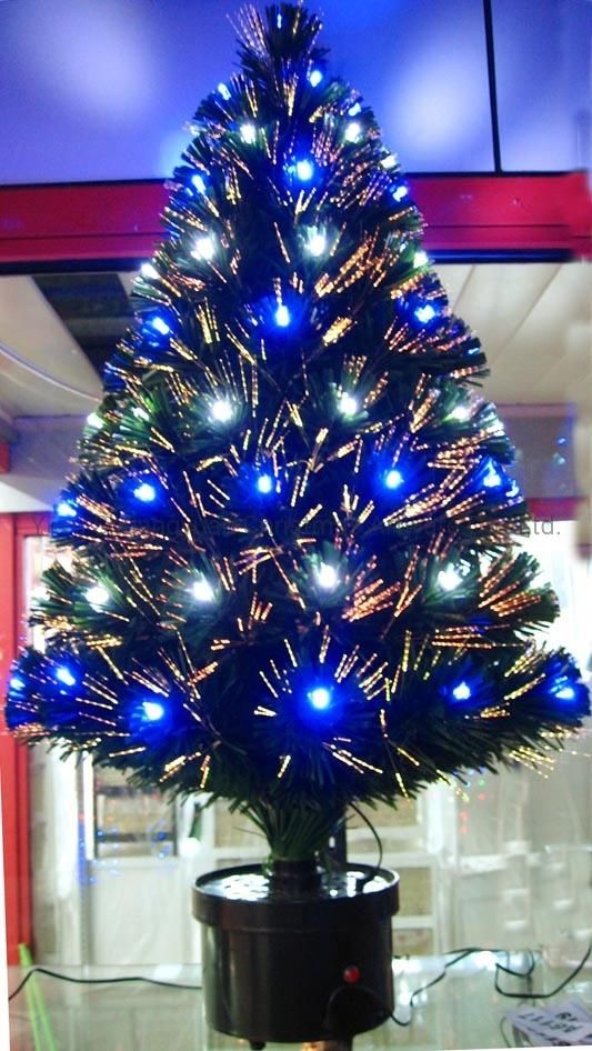 210cm Green PVC Fiber Optica Artificial Christmas Tree with LED Flower Leaf Pinecone Snow Red Berry