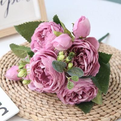 Decorative Fake Silk Artificial Pink Rose Flower for Wedding Bouquet