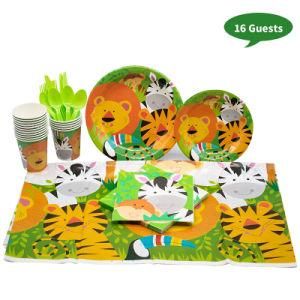 Jungle Wildlife Lion Tiger Disposable Tableware Paper Plate Cup Cutlery Set