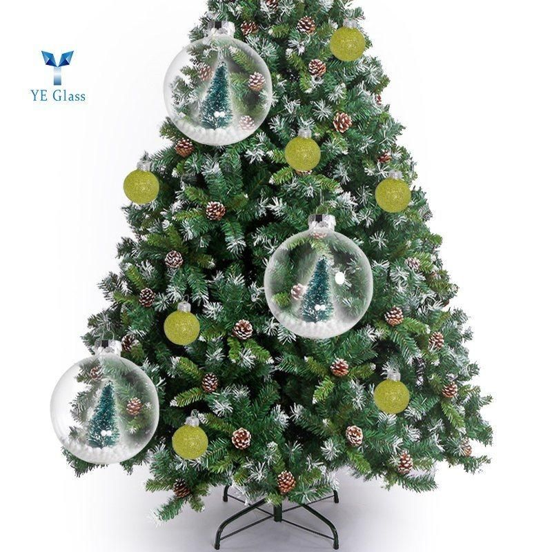Transparent Borosilicate Glass Christmas Decoration Ball with Mini Christmas Tree