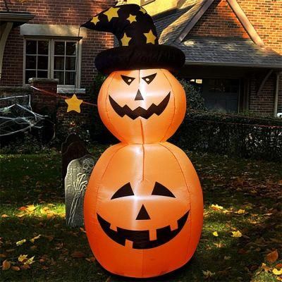 Happy Halloween Indoor and Outdoor Inflatable Double Layer Pumpkin with Black Hat