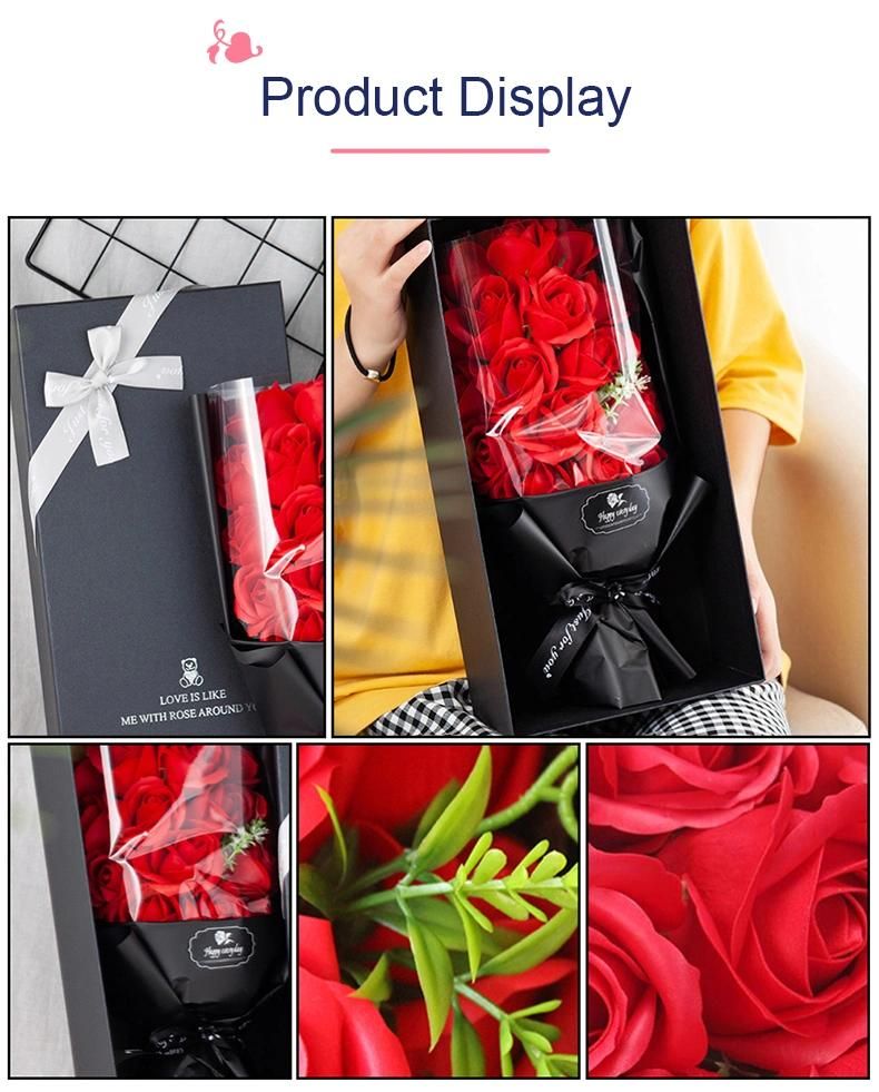 2021 Valentine′s Day Girlfriend Gift Artificial 18 PCS Soap Rose Flowers Gift Box Soap Bouquet for Mother′s Day Birthday Gift