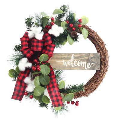 Plaid Wooden Sign Christmas Wreath Mini Christmas Tree Ornament Christmas Ornament Pendant