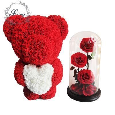 Wholesale 40cm Roses Teddy Bear Best Valentines Day Gift for Girlfriend Rose Bear Artificial Flower Bear of Roses