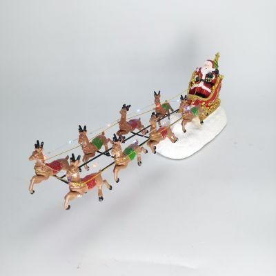Factory Custom Made Christmas Decoration Polyresin Brass Reindeer with Sleigh