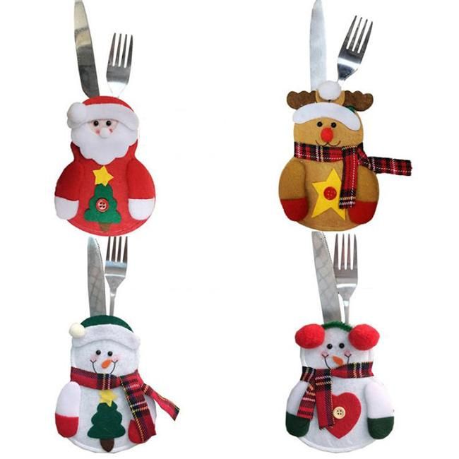 Cute Christmas Sequin Glove Forks Knives Holders Pockets Cutlery Cover for Xmas Party Decorations
