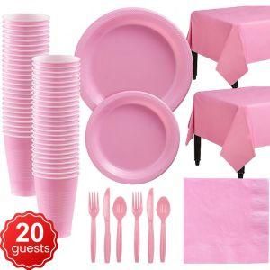 Pink Party Disposable Tableware Plastic Cups Plates Straws Party Supplies