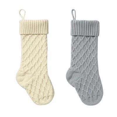Cable Knit Christmas Stockings Kits Solid Color White Ivory Classic Decorations 20&quot;