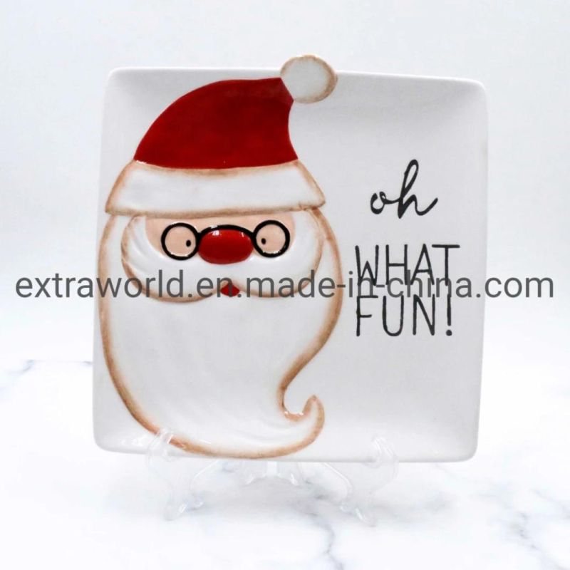 Handpainting Craft Christmas Newly Santa Promotional Gift Dinnerware Plate