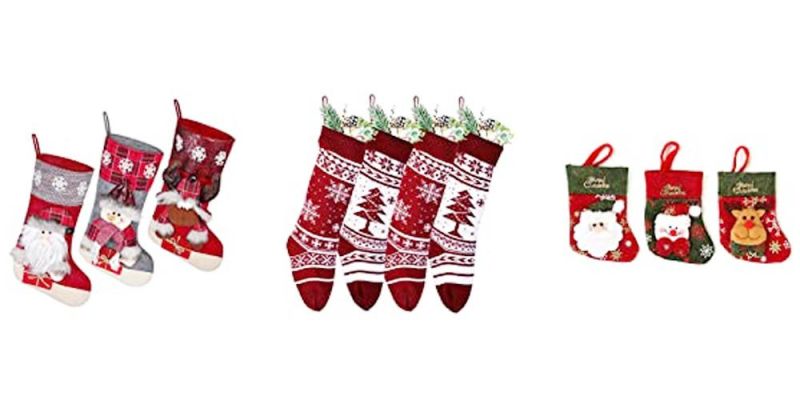 Christmas Stockings, 3 Pack 18" Personalized Xmas Stockings with 3D Snowflake Santa, Snowman, Reindeer for Family Holiday Christmas Party Decorations