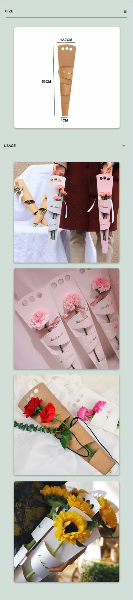 Flower Bouquet Rose Flower Gift Box Cone Packaging Bag DIY Flower Holder for Valentines Day