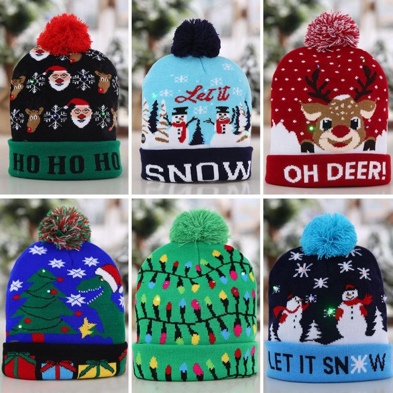 LED Light Christmas Knitted Hat for Kids Adults Christmas Decorations