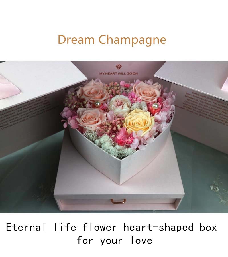 2018 New Style Romantic Valentines′ Day Gift Five Preserved Roses Flower in Heart-Shaped Gift Box for Wife or Girlfriend