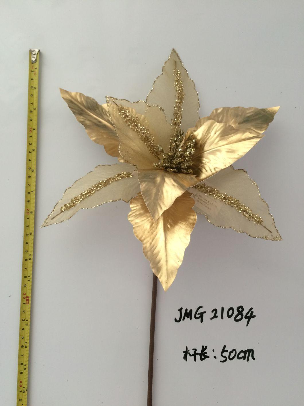 Ytcf084 Glitter Poinsettia Flowers Golden Christmas Flower Picks
