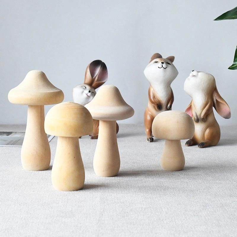 7 Pieces Unfinished Wooden Mushroom Mini Mushroom Various Sizes Wooden Mushroom for Arts and Crafts Projects Decoration and More DIY Paint Color