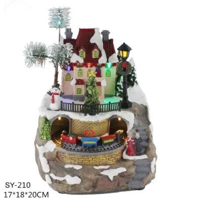 Custom Battery Colorful LED Lights Musical Miniature Christmas Village House Resin Crafts