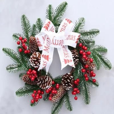 Green PE Wreath with Red Berry and Ribbon Painted