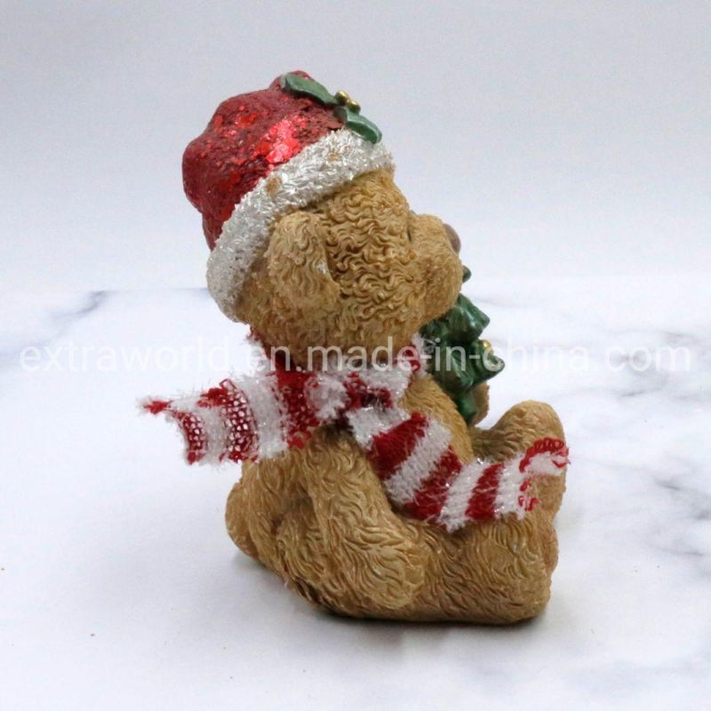 Christmas Home Decor Brown Bear with Tress Resin Decoration