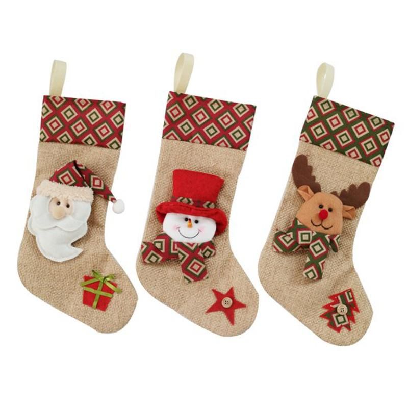 Fancy Christmas Stockings Plush Xmas Santa Snowman 3D Stuffed Socks