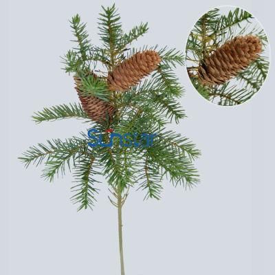 PE Nordmann Fir Twig Branch with Cone Artificial Plant for Christmas Decoration &amp; Gift (38877)